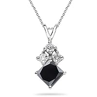 Princess Cut Black Diamond 3 Diamond Accented Solitaire Pendant AAA Quality in 14K White Gold Available in Small to Large Sizes