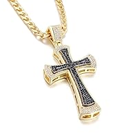 Double Layer huge Cross Convex Arc Pendant For Men Chain Jewelry Cross Necklace Length: 20inch(50cm) (Large Gold Black- )