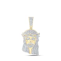 Jewels By Lux 10K Yellow Gold Mens Round Diamond Jesus Face Charm Pendant 2-1/3 Cttw
