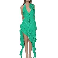 Women Sexy Tube Top Dress, Strapless Backless Floral Tassels Ruffle Split Long Dresses Party Club Summer Dress