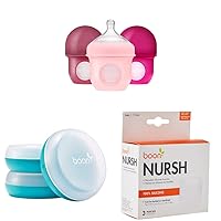 Boon NURSH Reusable Silicone Baby Bottles with Collapsible Silicone Pouch Design + Boon Nursh Baby Bottle Storage Buns + Boon, NURSH Reusable Silicone Replacement Pouch