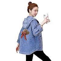Hooded Denim Women Long-Sleeved Loose Spring Autumn Outerwear Jackets Jeans Female Coat