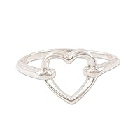 NOVICA Artisan Handmade .925 Sterling Silver Band Ring Heartshaped from India Romantic 'Luminous Heart'