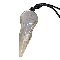 TUMBEELLUWA Carved Raven Skull Pendant Necklace for Men Women Healing Crystal Stone Amulet Crow Bird Head Jewelry with Adjustable Cord