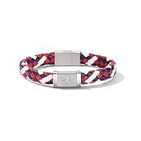 Bulova Men's Marine Star Red, White and Blue Leather Braid Bracelet with Magnetic Stainless Steel Closure, Size: Medium, Style: J96B032M