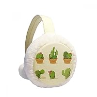 Cactus Succulents Potted Plant Illustration Winter Ear Warmer Cable Knit Furry Fleece Earmuff Outdoor