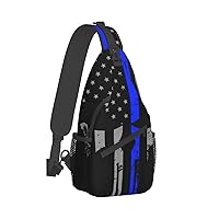 Blue Stripe Stars Skull Print Trendy Casual Daypack Versatile Crossbody Backpack Shoulder Bag Fashionable Chest Bag