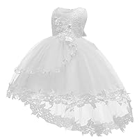 Princess Dresses Girls Sleeveless Tulle Prom Dress Lace Appliques Wedding Kids Prom Bow-Knot Ball Gowns White