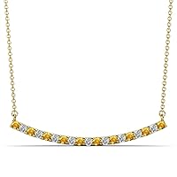 Round Citrine Diamond 1/2 ctw Womens Curved Bar Pendant Necklace 16 Inches 14K Gold Chain
