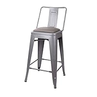 GIA 24-Inch Counter Height Middle Back Metal Stool Chair with Gray Vegan Leather Seat, Gray
