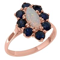 Solid 14k Rose Gold Natural Opal & Sapphire Womens Cluster Ring - Sizes 4 to 12 Available