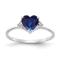 Solid 14k White Gold 6mm Heart Sapphire Blue September Gemstone VS Diamond Engagement Ring (.03 cttw.)