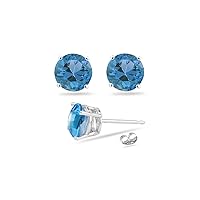 0.54 Cts of 4 mm AAA Round Swiss Blue Topaz Stud Earrings in 14K White Gold