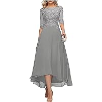 New Lace Appliques Mother of The Bride Dresses for Wedding 3/4 Sleeve Tea Length Beaded Formal Evening Prom Dress