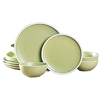Green Dinnerware Sets, Ceramic Plates and Bowls Sets, Dish Set for 4 Oven & Microwave Safe, Modern Kitchen 12 Pieces Dishes