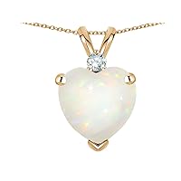 8mm Heart Shape Genuine Opal Pendant Necklace 14 kt Yellow Gold