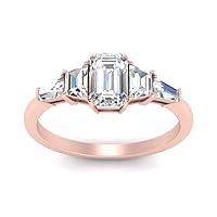 Choose Your Gemstone 14k Rose Gold Plated Emerald Shape Side Stone Engagement Ring Minimal Modern Design Birthday Gift Wedding Gift Emerald Cut 5 Stone Trapezoid Ring : US Size 4 to 12
