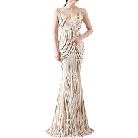 Glitter Mermaid Prom Evening Dress Colorful Sequins Formal Gown Spaghetti Straps
