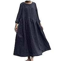 Women Solid Beach Kaftan Dress Long Sleeve Plus Size Bathing Suit Cover Ups 2024 Spring Casual Flutter Linen Dresses