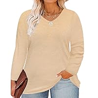 RITERA Plus Size Tops for Women V Neck Winter Shirts Oversized Long Sleeve Loose Fit Henley Shirts Casual Ladies Tunic XL-6XL