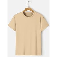 Men's T-Shirts Men Solid Round Neck Tee T-Shirts for Men (Color : Apricot, Size : Medium)