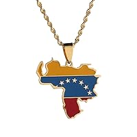 Stainless Steel Venezuela Map Flag Pendant Necklace Jewelry Venezuelan