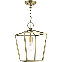 Livex Lighting 49432-01 Devone Collection 1-Light Convertible Semi-Flush Lantern Ceiling Fixture, Antique Brass