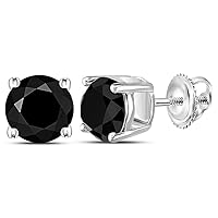 The Diamond Deal 10kt White Gold Unisex Round Black Color Enhanced Diamond Solitaire Stud Earrings 4.00 Cttw