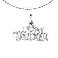 Silver I Love My Trucker Necklace | Rhodium-plated 925 Silver I Love My Trucker Pendant with 18