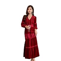 Autumn Women's Dress Hook Flower Embroidery V-Neck Long Sleeve High Waist Slim Midi Dresses Vintage Vestidos