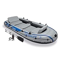 INTEX Excursion Inflatable Boat Series: Includes Deluxe 54in Boat Oars and High-Output Pump – SuperTough PVC – Adjustable Seats with Backrest – Fishing Rod Holders – Welded Oar Locks