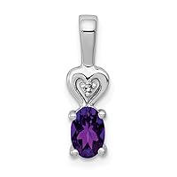 925 Sterling Silver Polished Open back Amethyst and Diamond Pendant Necklace Measures 16x5mm Wide Jewelry for Women