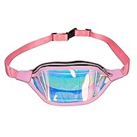 Women Shiny Holographic PVC Waist Packs Portable Travel Beach Bum Bag Pink