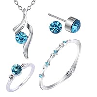 Bemvp 4pcs/set Women's Birthday Gift Wedding Jewelry Set Fashion 925 Sterling Necklace Earrings Bracelet Rings