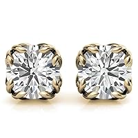 FACTES JEWELS Brilliant Round Cut White Moissanite Diamond Push back Stud Earrings For Women in Gold And Silver