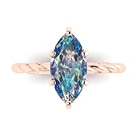 Clara Pucci 2ct Marquise Cut Solitaire Rope Twisted Knot Blue Moissanite Ideal Engagement Promise Anniversary Ring 18K Rose Gold