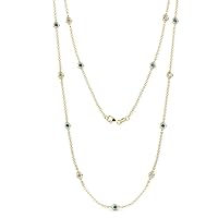 13 Station Blue Topaz & Natural Diamond Cable Necklace 1.40 ctw 14K Yellow Gold. Included 18 Inches Gold Chain.