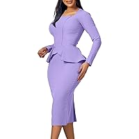Women's Elegant Business Work Pencil Dress Daily Long Sleeve High Waist Club Party Bodycon Package Hip Midi Dress