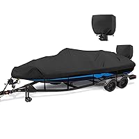 Boat Cover 16-18.5 ft feet 900D Waterproof Boat Covers with Motor Cover Fits Bass Boat, V-Hull Tri-Hull Boat,Fish & Ski Boat, Runabout Bowrider Boat, 16' 17' 18' Foot,Heavy Duty Canvas Black