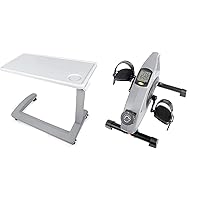 Vaunn Medical Adjustable Overbed Bedside Table and Electronic Pedal Exerciser Bundle