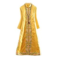 Elegant Lady Outerwear Autumn Chinese Style Embroidery Retro Women Slim Coat Female