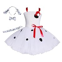 IMEKIS Baby Kids Girl Dalmatian Dog Milk Cow Costume Tutu Dress with Ears Headband Bowtie Tail for Halloween Cosplay Birthday