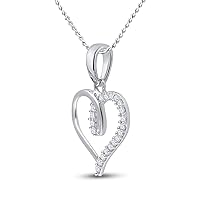 10K White Gold Diamond Lovely Heart Necklace Pendant 1/10 Ctw.