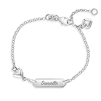 925 Sterling Silver Adjustable Heart Tag ID Bracelet for Toddlers & Young Girls - Engravable Name Bracelet for Children - Fun Personalize-able Bracelet for Kids