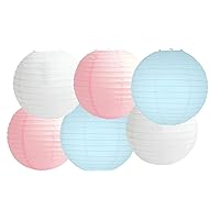 Pack of 6 Round Paper Lantern Lamp Paper Lanterns Party Decorations (Baby Pink Blue Shade, 10