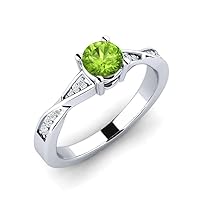 Peridot Round 5.00mm Twisted Side Stone Ring | Sterling Silver 925 With Rhodium Plated | Wedding, Anniversary And Engagement Collection.