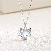 Cosmic Planet Cat Necklace Sterling Silver Korean Small Cartoon Animal Inlaid Zirconium Cat Earrings Wearable Sweater Chain (Color : Silver)
