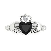 1.55 ct Heart Cut Irish Celtic Claddagh Natural Black Onyx Engagement Promise Anniversary Bridal Ring 14k White Gold