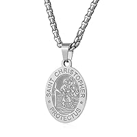 Stainless Steel Saint St Benedict/Christopher/Michael/Jude/Jesus/Virgen de Guadalupe/Virgin Mary Oval Medal Necklace for Men, Religious Gift Catholic Jewelry for Women Men (24 Inch Chain)