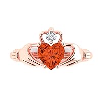 Clara Pucci 1.52ct Heart Cut Irish Celtic Claddagh Solitaire Red Simulated Diamond designer Modern Statement Ring Solid 14k Rose Gold